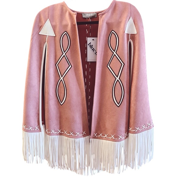 New blue b Light Pink Rose & White Whipstitch Fringe Trim Western Native Cape OS - Picture 3 of 14